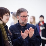 Parodos „Išlaukti vaizdai“ atidarymas. Menotyrininkė Agnė Narušytė ir fotomenininkas Remigijus Treigys. Nerijaus Jankausko nuotr.