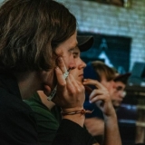 Dr. Vytauto Tumėno paskaitoje. Menininkai Davis Vaivads, Dmitrijus Jefimenka. Evelinos Bernatonytės nuotr.