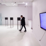 Tomas Vosylius, „Mes jau buvome pas jus. Laikas jums mus aplankyti“ (mišri technika, 2015 m.). Dešinėje – Židrija Janušaitė, performansų videodokumentacija, 2017 m. Nerijaus Jankausko nuotr.