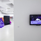 Iš kairės: Povilas Ramanauskas, „Lanksčioji tapyba”. Vaida Tamoševičiūtė, performansas “Gabalas širdies”, 2014 m. Nerijaus Jankausko nuotr.