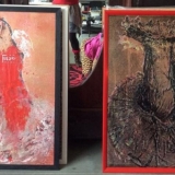 Jūratės Rekevičiūtės grafikos kūriniai – ant popieriaus atspaustos suknelės. Asmeninio archyvo nuotr.