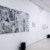 Parodos „Medžio raižinio efektas“ ekspozicijos fragmentas. Nerijaus Jankausko nuotr.