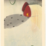 Kyoko Sakamoto. Pieva, vėrinys, šešėlis. 2002, popierius, medžio raižinys, 90 x 55