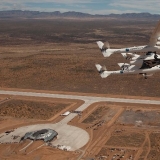 SpaceShipTwo-and WhiteKnight2 at Spaceport America in Upham, New